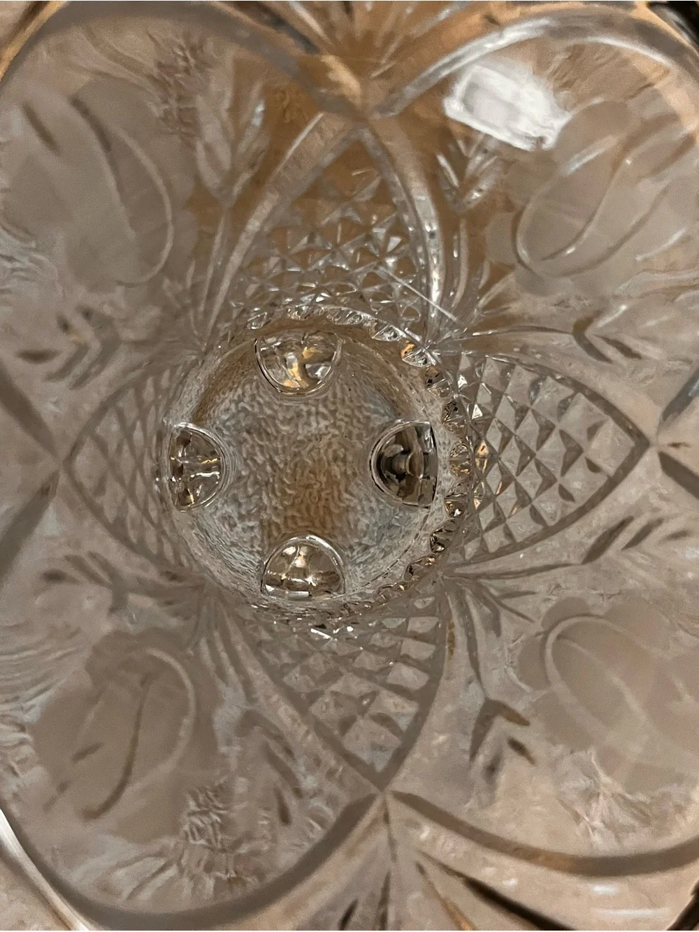 Cut Glass Footed Decorative Bowl - Clear Glass